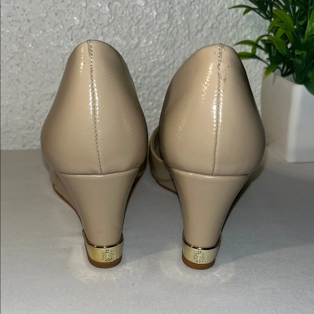 Alex Marie Tan Wedge Pumps with Rounded Toe